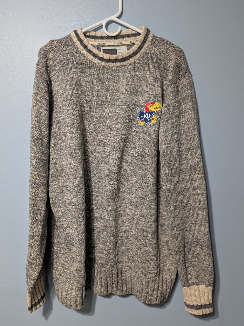Bruzer Men's Charcoal Kansas Jayhawks Work Sock Crew Neck Sweater